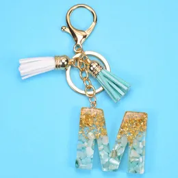 MINHIN Vintage Resin Letter A-Z Keychain Gold Green Gradient Color for Women Car Bag Key Ring Pendant Gift G1019