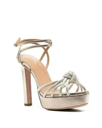 2021 Korzywiny Ladies Skórzane Chunky High Heel Sandały Solid Cross-Przywiązany Klamra Peep-Toe Wedding Party Shoes Diamond Rozmiar 34-43 Gold MK