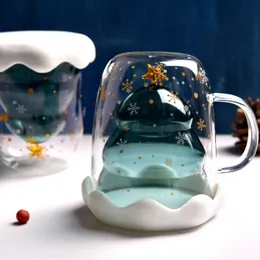 Dubbelmurglas Julgran Stjärna Kopp Kaffekopp Mjölk Juice Mugg Barnens julklapp Kreativ Wishing Cups W-01250