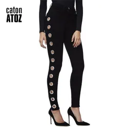 Catonatoz 2167 High Street Side Eyeels Джинсы Черные худые джинсовые женские штаны женские для женщины 210708
