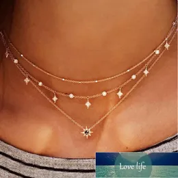 Tocona charm glänsande pärla kristall stjärna pärla kedja tofs pendant multilayer clavicle neckrace kvinnor boho guld fest smycken gåvor6568 fabrik pris expert design