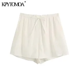 Moda feminina com shorts de cordão vintage alta elástica cintura lateral bolsos feminino calças curtas pantalones cortos 210416