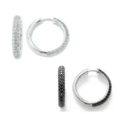 Hoop & Huggie Hinged Creole Black White Pave Earrings Europe Bohemia Glam Good Jewerly For Women Gift In 925 Sterling Silver Super Deal