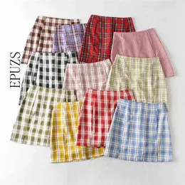 Summer blue plaid skirts womens vintage mini Sexy pencil high waist casual ladies faldas mujer 210521