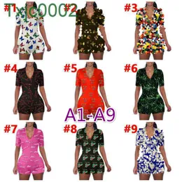 Women Jumpsuits Slim Sexy Designer Short Sleeve Onesies V Neck Casual Loose Cartoon Pattern Lettering Printing Home Rompers 18 Styles