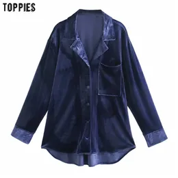 Vintage Velvet Blouses Shirts Woman Oversize Tops Long Sleeve Female Homewear Leisure Clothes 210421