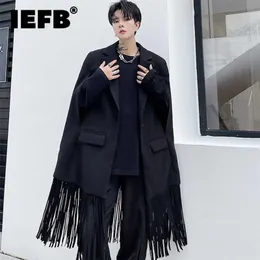 IEFB Men Tassel Sleeveless Woolen Trenchcoat Single Button Autumn Winter Chic Streetwear Cloak Style Suit Jacket 9D0778 211122