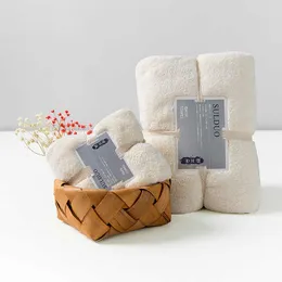 Adult absorbent bath towel set warp knitted polyester brocade coral fleece el 210728