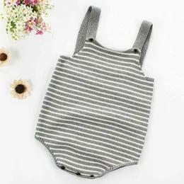 Baby Girls Bodysuits Striped Boys Knitwear Kort stil för Kläder Vår Sommar Toddler Outfit 210429