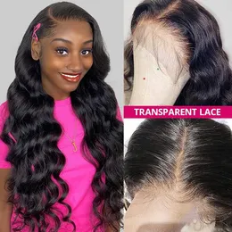 ISWHOW Transparent 4x4 Human Hair Spets Front Wigs Pre Plucked Brasilian Virgin Hair rakt kropp kinky lockigt vatten Löst djup lång längd 4x4 schweizisk spetsstängning peruker