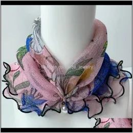 Wraps hattar, handskar Aessories2021 för kvinnor Lady Silk Chiffon Scarf Lace Gåvor Hårivet Pearl Neck Bandana Fashion Scarves Chic Drop Del