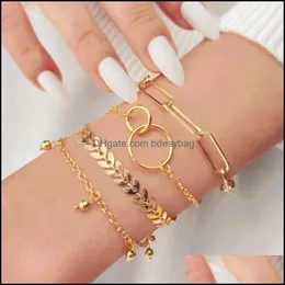 Jewelry4pcs/conjunto Bohemian Leaf Pingente Circle Metal Chains Bracelets for Women Bangles Charms Jewelry Charm Drop entrega 2021 m