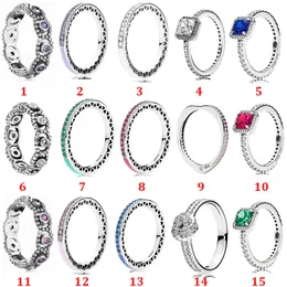 Wysokiej Jakości 100% 925 Sterling Silver Fit Pandora Pierścień Plac Cyrkon Ring Błyszczące Koncentryczne Kępki Biżuteria Miłośników Zaręczyny Moda Para ślub dla kobiet
