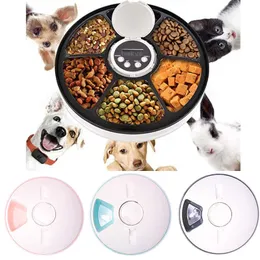 Pet Automatic Feeder Party Control Digital Timer Avtagbara hundar Katter Anti Slip 6 Målskåp med röstinspelare Torr våtmat 210615