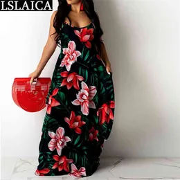 Свободные слинг длинное платье длиной до пола платья с бедным полом для женщин повседневная мода продажа цветочные печатные Vestido de Mujer 210515