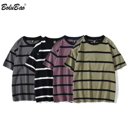 Bolubao homens listrados manga curta t-shirt homens na moda verão hip hop retro par tops personalidade algodão manga curta masculino 210518