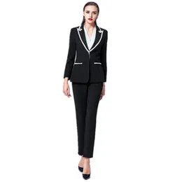 Set Women's Spring and Autumn Female Professional Blazer Slip Slip Simple Black Suit Pants Feet Two Set Piece