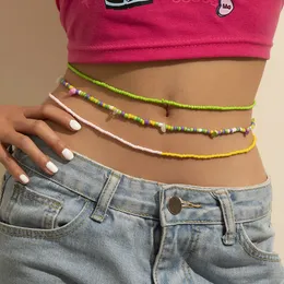 S2313 Bohemian Fashion Jewelry Green Beaded Bikini Beads Waist Chains Belt Three Layers Belly Chain