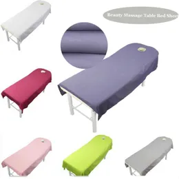 WOSTAR 100% Poliester Solidna Salon Bedon Bed Arkusz Comfort Compomit Body Spa Massage Table Cloth Arkusze z okrągłym otworem oddechowym 210626