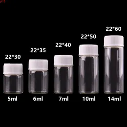 5ml 6ml 7ml 10ml 14mlの小型の澄んだガラスの瓶が付いている白いプラスチックねじキャップの空のスパイスの瓶diyの工芸品vialsgood qty