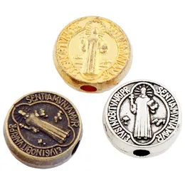 Alloy St Benedict Medal Cross Crucifix Spacers Loose Pärlor 9x9mm Antik Silver / Guld / Bronze Smycken Hitta L1665 300pcs / Lot