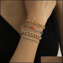 Charm Jewelrycolorf Acrylic Beaded Chains Bracelets Women Metal Fl Diamond Hand Jewelry Sets European Business Party Gold Chain Link Aessori
