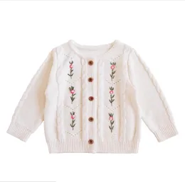 INS Girl Clothing Knitted Cardigan Long Sleeve Flower Single Breasted Design Sweater 100% cotton Top Winter Warm Clothes