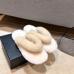 2021 high quality mink hair herringbone women's slippers! Fashion really comfortable sewing warm indoor and outdoor leather women shoes luxurious flat heel 35-40