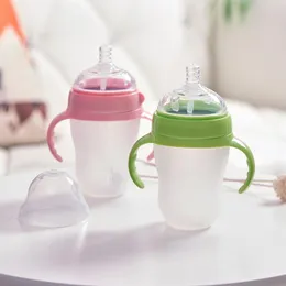 4 Styles Baby Bottle Newborn Wide Caliber Anti-flatulence Silicone Bottle with Handle Baby Supplies Kids Milk Feeding Tools 1736 B3