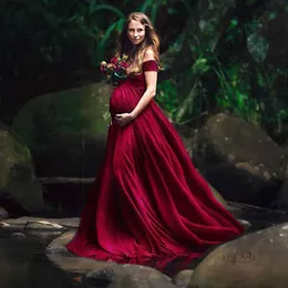 Eleganta moderskapsklänningar för fotografering sexig v nacke av axel graviditet fotografi klänning gravid kvinna party maxi gowns q0713