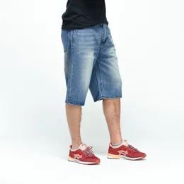 Denim män shorts lös passform vikt sommar lång kort man baggy plus storlek man kläder 40 42 44 blå jeans shorts män breeches 210518