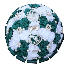 Bröllopsblommor 8 stilar Olika Färg Pärla Handgjorda Kristall Brud Bouquet Silk Rose Bröllop