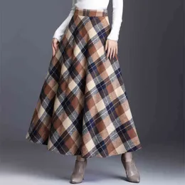 Spódnica Damska Jesień Zima Plus Size3XL Elegancki Koreański Styl Moda Plaid Tall Talia Długa Odzież Zgubienie 210428