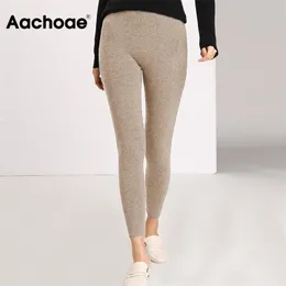 Aachoe Jesień Zima Kobiety Legginsy Solid Casual Slim Spodnie Spodnie Wysokiej Talii Sportwear Damska Długość Kostki Legginsy 211117