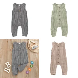 0-18M Baby Clothes Plaids Romper Summer Newborn Sleeveless Jumpsuit Baby Boy Overall Unisex Girl Outfits 20220221 H1