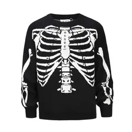 Men's Sweaters Slatt skeleton embroidered letter over size off shoulder loose silhouette trendy sweater