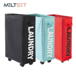 Foldable Dirty Laundry Basket with Caster Wheels Portable Clothes Organizer Storage High Capacity Bags Case 210609