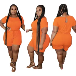 NYA 3XL 4XL 5XL PLUS STORLEK KVINNOR ROMPERS SOLID FÄRGSHORTS JUMPSUITS KORT SLEEVE BODYSUITS CASSIAL LOKA SOMMERS SOMMER KLÄDER Större storlekar Byxor 4827