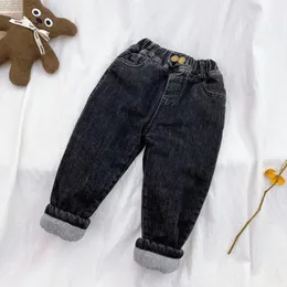 Jeans Herbst und Frühling Junge Kinder Kleidung Baumwolle Warm Stretch Kinderhosen Denim Mädchen Jungen Hosen 2-7 Jahre alt Blau / Schwarz