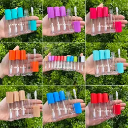 wholesale clear empty lip gloss tubes custom liquid lipstick tubes 5ml round pink tint bottle cosmetic packaging