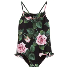 New Summer Hot Toddler Kids Swimwear Baby Girls Flower Bikini Swimwear Rose Pattern One-Piece Swimsuit Swimming Wears 2616 Q2