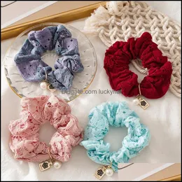 Rubber Jewelry Jewelry Arrival Summer Women Pearls Elastic Bands Lace Scrunchies Girls Hair Tie Aessories Ponytail Holder Drop Delivery 2021