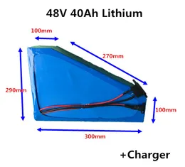 Triangolo 48V 40Ah Pacco batteria agli ioni di litio con bms per 3000W 2000W ebike bicicletta elettrica mountain ebike fat bike + carica 5A