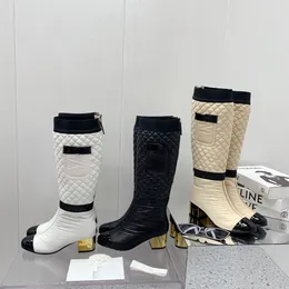 2022 Comfore ニーブーツ女性ソフトダウン靴デザイナーミッドヒールの靴防水ナイロンアッパー冬のブーツビッグサイズ 35-41