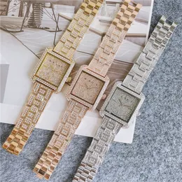 Zegarki marki piękne kobiety Lady Girl Square Crystal Style Dial stalowy metalowy pasek kwarcowy zegarek na rękę M122