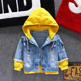 Children's Denim Coats Spring Autumn Clothes Long Sleeve Baby Boys Girls Jackets Hooded for 1 2 3 4 5 6 Year 211011