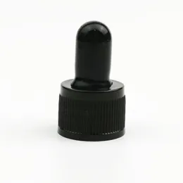 100pcs/lot Plastic Black Screw Cover Cap wiith for glass Essential Oil/serum Bottles tamper-evident lid 18mm neck