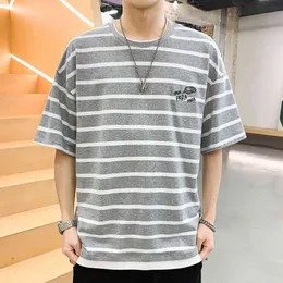 Browon Marka Klasyczna Stripe Design T Shirt Men New Casual O-Neck Loose Soft Clothe Cotton Moda Oversized T Shirt Men Clothing 210421