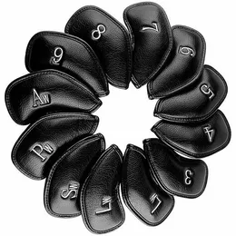 12PCS / Set Black Pure PU Leather Golf Club Irons Headcover Covers
