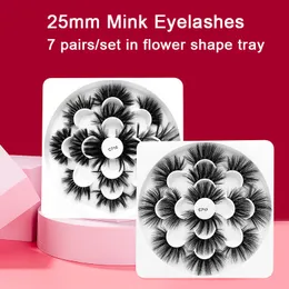7 par falska ögonfransar i blomma form bricka 5d mink faux fransar multilayer bushy natural eyelash förlängning makeup skönhet verktyg